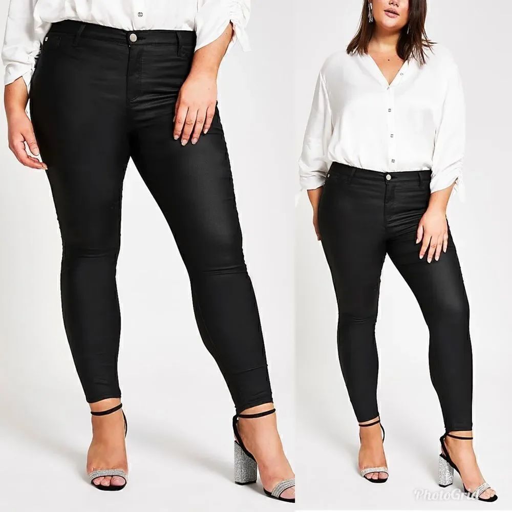 RIVER ISLAND PLUS BLACK MOLLY COATED MID RISE SKINNY JEGGING JEANS
